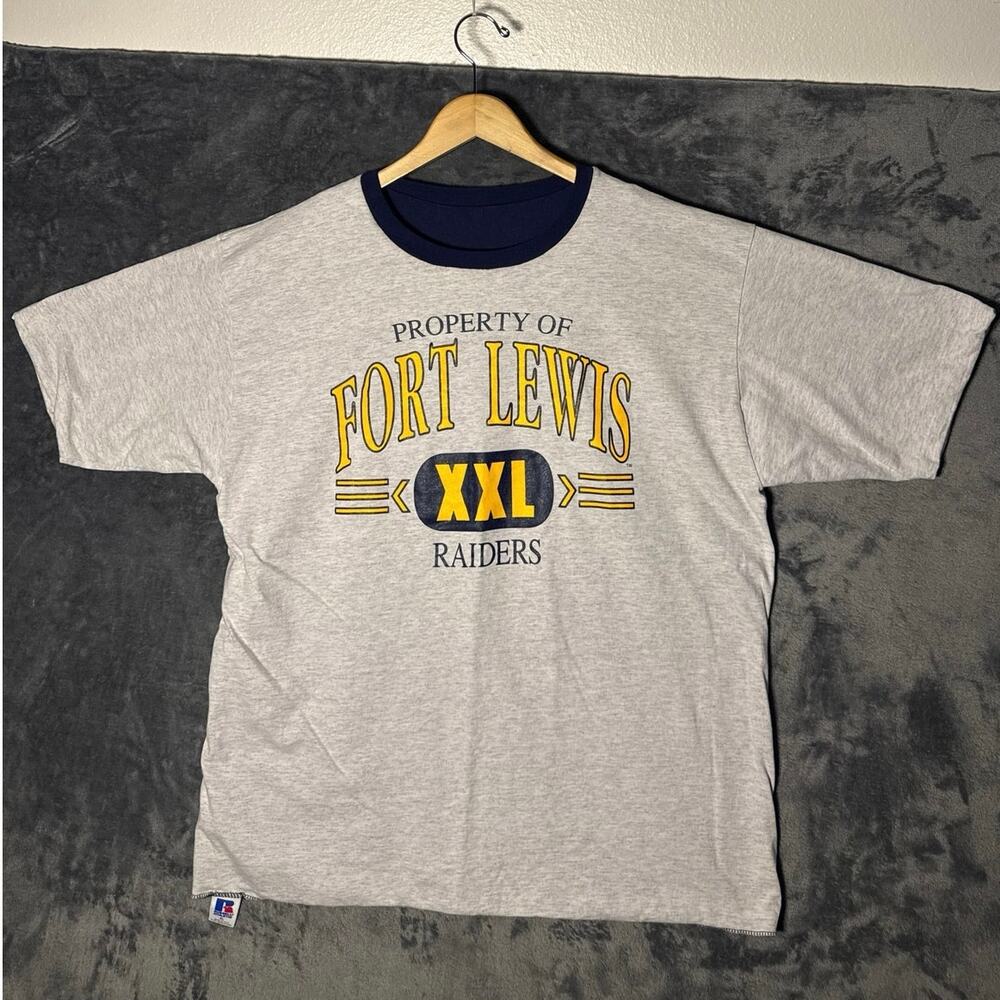 VTG 90s Russell Athletic Reversible Tee Shirt Fort Lewis College Raiders XL USA!